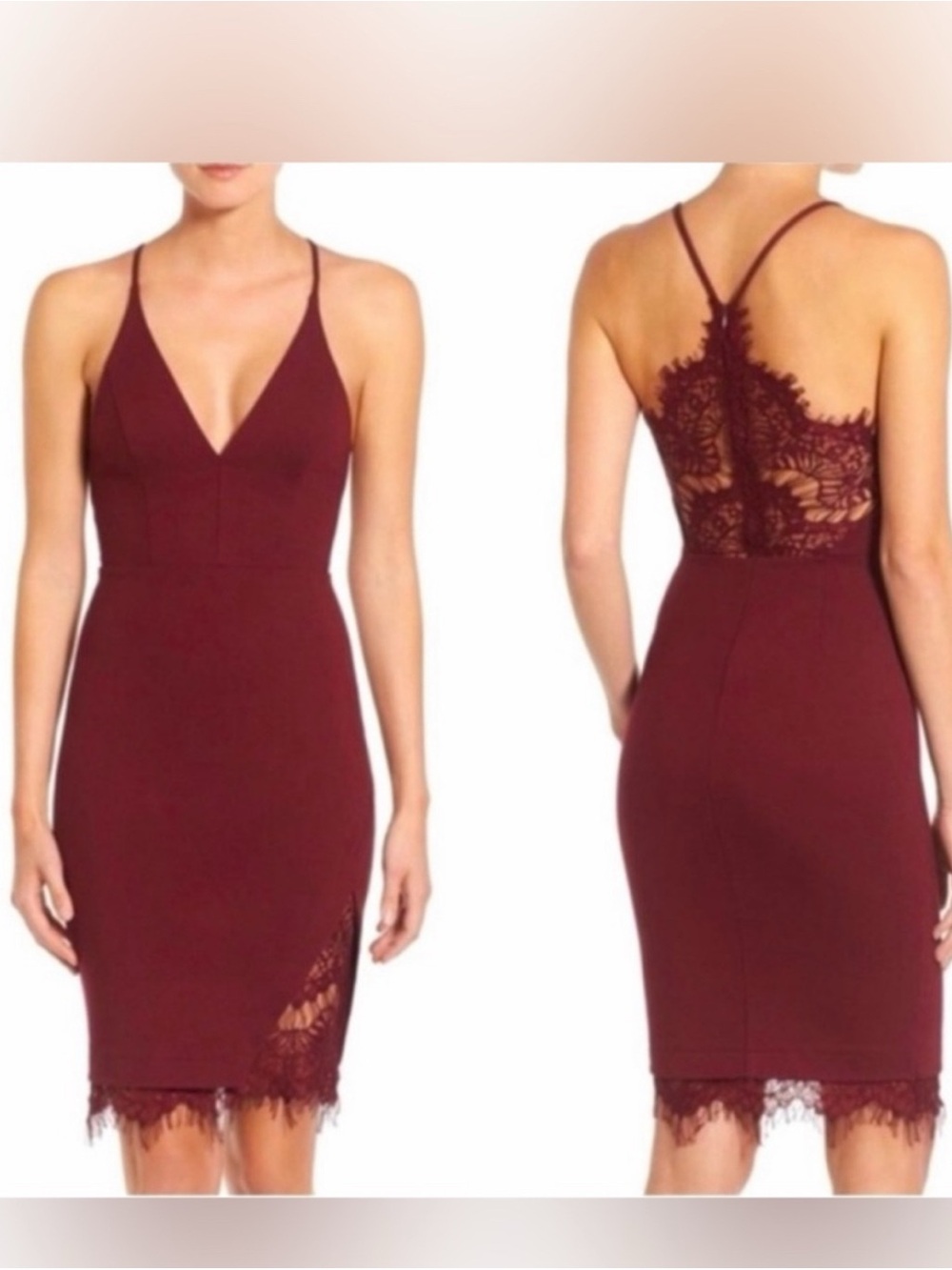Astr Burgundy Backless Dress with Lace Detail